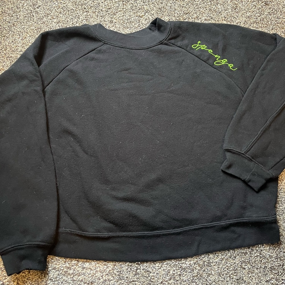 SPENGA crop crew. BLACK - SPENGA cursive logo - size Large